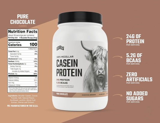 Levels 100% Micellar Casein Protein, Hormone Free, Chocolate, 2Lb