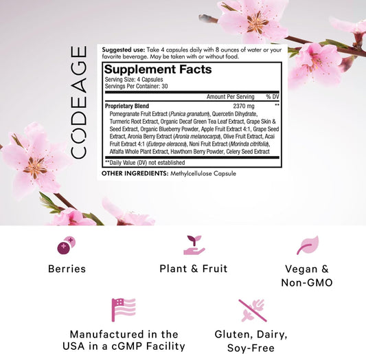 Codeage Polyphenols Supplement Antioxidants - Organic Green Tea, Catechins, Egcg, Quercetin, Pomegranate, Olive Fruit, Turmeric, Resveratrol - Plant Polyphenol Nutrients, Vegan, Non-Gmo - 120 Capsules