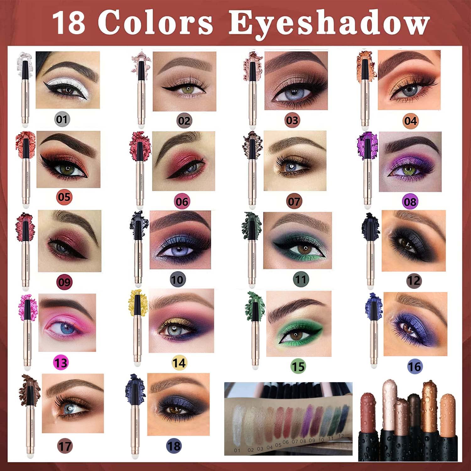 Daeuwiutr Thriving Eye Shadow Sticks Smooth Cream Eyeshadow Pencil Hypoallergenic Waterproof Long Lasting Eyeshadow Highlighter Stick Makeup Single Pen Crayon (Copper Shimmer 05#) : Beauty & Personal Care