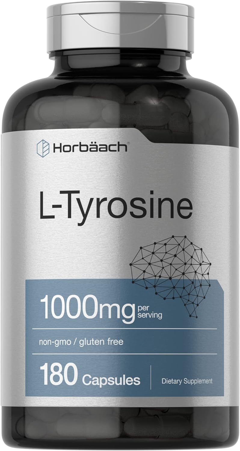 Horbach L-Tyrosine Supplement | 1000mg | 180 Capsules | Non-GMO and Gluten Free Formula