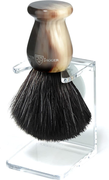 Edwin Jagger Imitation Light Horn Black Synthetic Shaving Brush With Small Drip Stand : Beauty & Personal Care