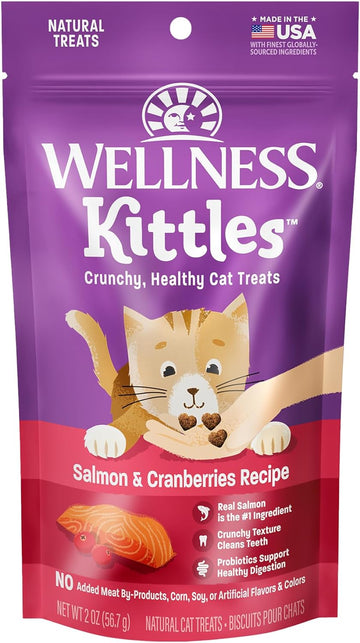 Wellness Kittles Crunchy Natural Grain Free Cat Treats, Salmon & Cranberry, 2-Ounce Bag