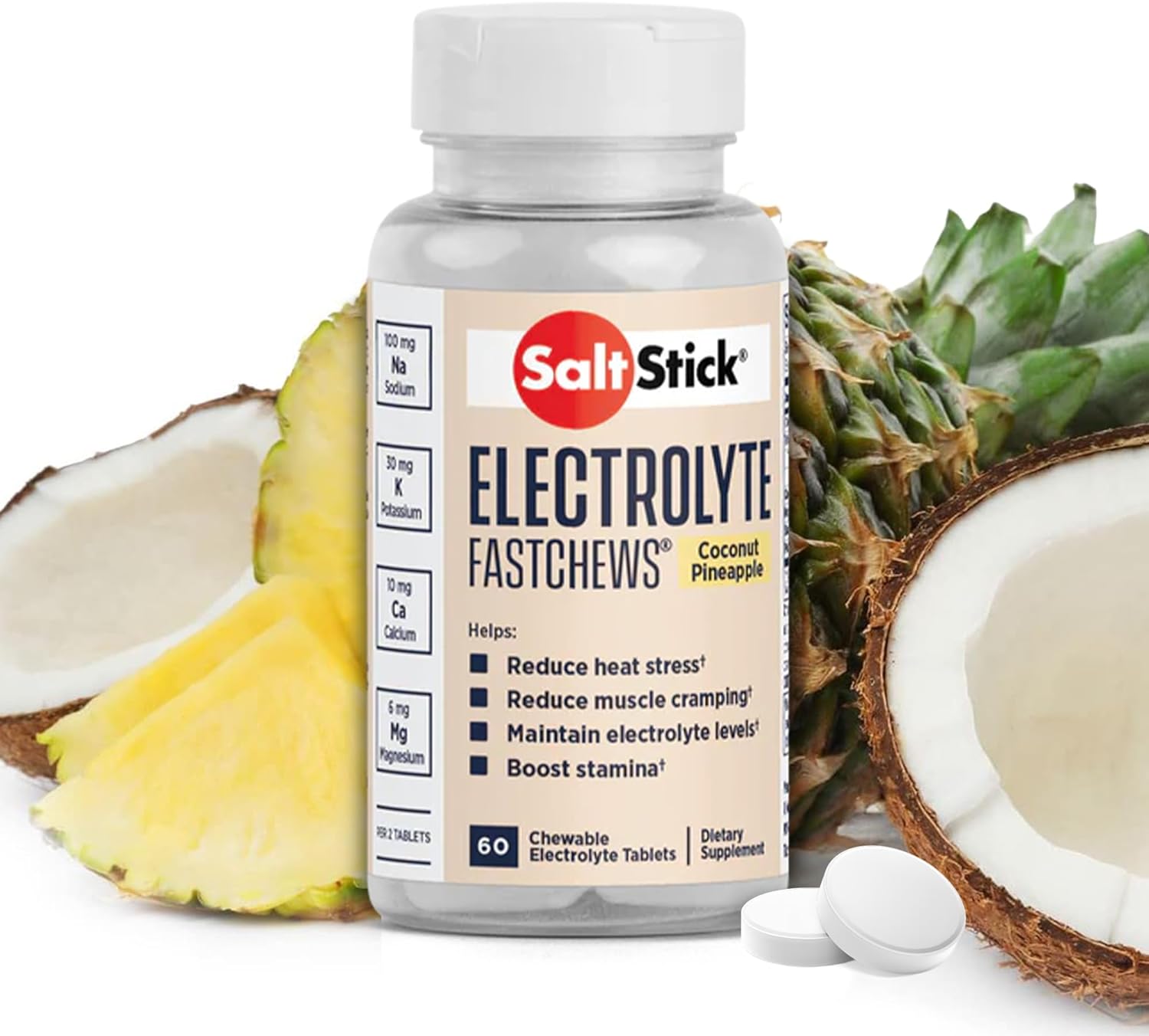 Saltstick Electrolyte Fastchews - Coconut Pineapple Chewable Electrolyte Tablets - Salt Tablets For Runners, Electrolyte Chews For Hydration - 60 Count