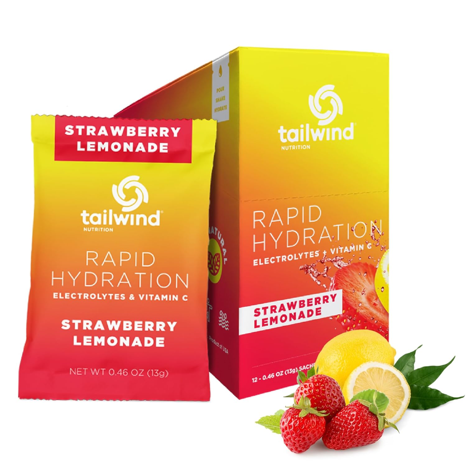 Tailwind Nutrition Rapid Hydration Powder Packets, Electrolyte Drink Mix, Non-Gmo, Vegan, Vitamin-C, Strawberry Lemonade, Pack Of 12 Sticks