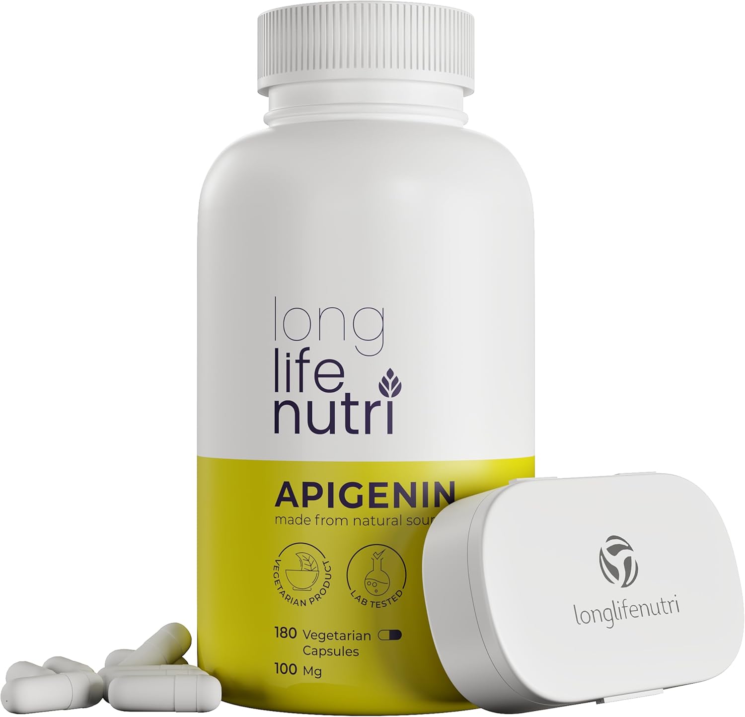 Apigenin Supplement 100Mg 180 Vegetarian Capsules | Powerful Bioflavonoid Found In Chamomile Extract | Natural Prostate Health Support | Pure Herbal Complex For Sleep Stress Mood | 100 Mg Powder Pill