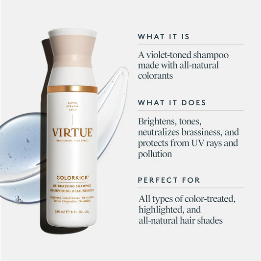 Virtue De-Brassing Shampoo, Natural Color Toner, Brightens And Revitalizes All Color-Treated Hair, Colorkick, 8 Fl Oz