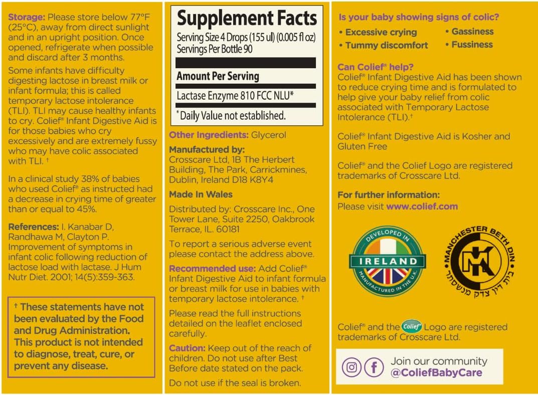 Colief Probiotic Drops Infant Digestive Aid | Suitable From Birth | Baby Probiotic With Lactobacillus Rhamnosus & Bifidobacterium Infantis & Infant Digestive Aid With Lactase Enzyme : Baby