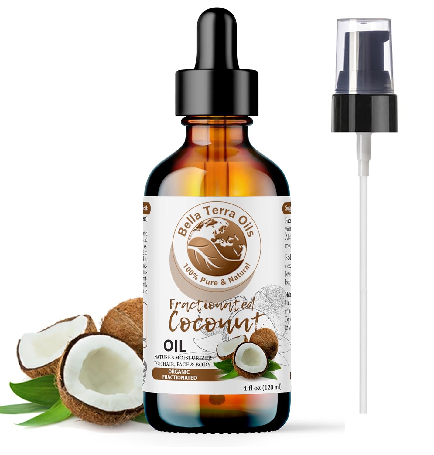 Bella Terra Oils - Organic Fractionated Coconut Oil (Mct) 4Oz - Derived From Pure Coconut Essence, Abundant In Capric & Lauric Acid, Your Go-To Companion For Supple Skin