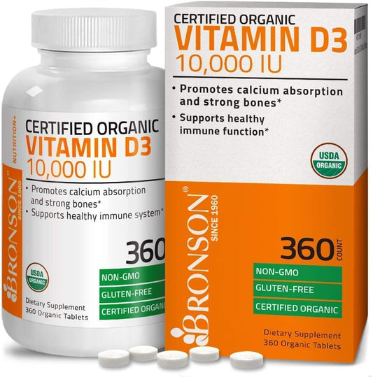 High Potency Vitamin D3 10,000 Iu Certified Organic Vitamin D Supplement + Vitamin A 10,000 Iu Premium Non-Gmo Formula