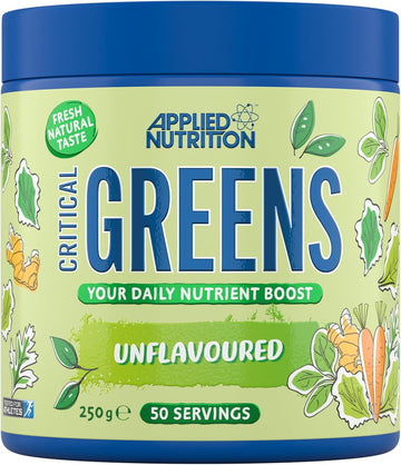 Applied Nutrition Critical Greens Powder And Superfood Blend For Gut Health Energy And Immune Support Vegan Daily Greens Juice Powder (250G - 50 Servings)