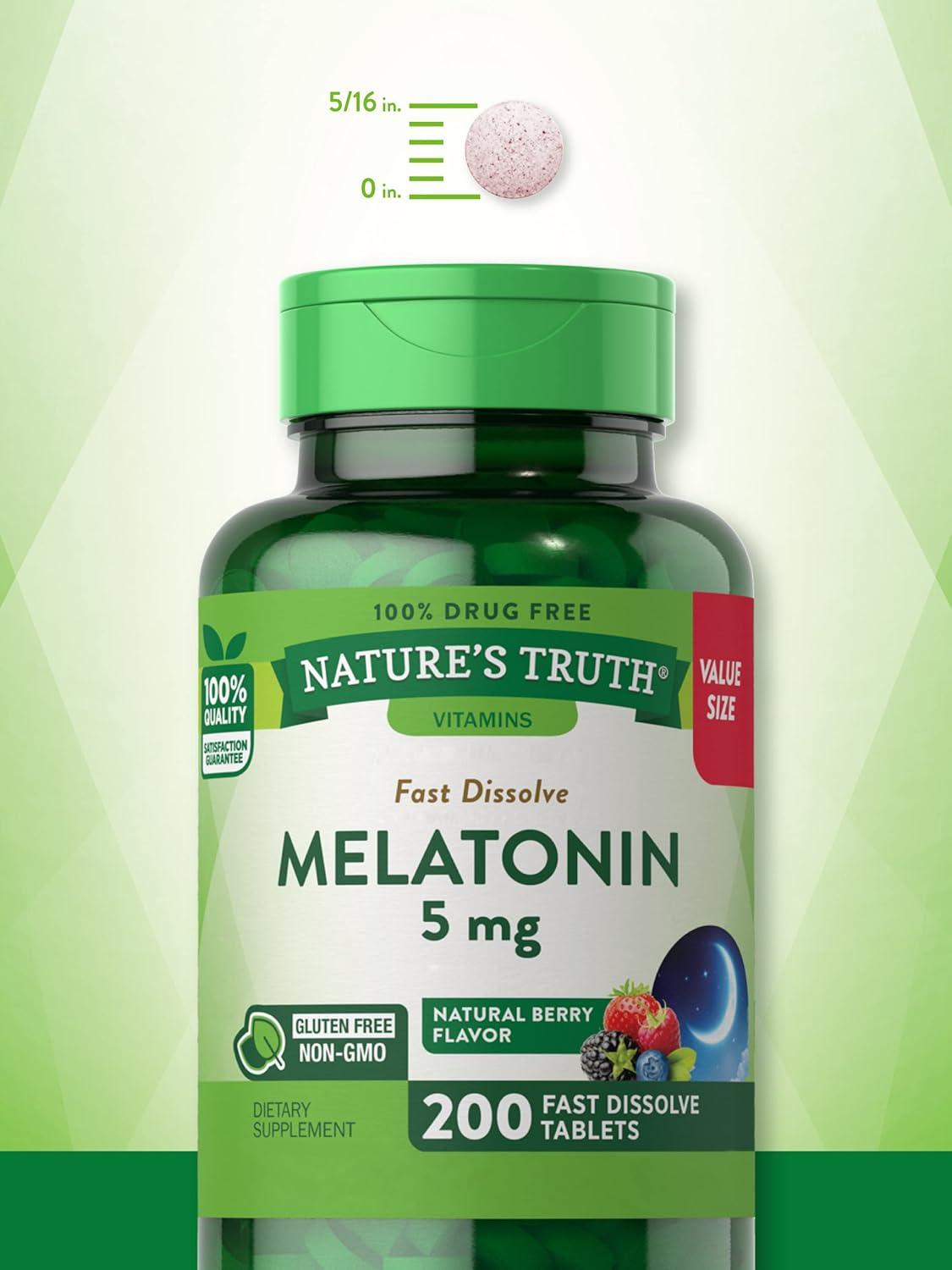 Nature's Truth Melatonin 5mg Tablets | 200 Count | Fast Dissolve | Natural Berry Flavor | Non-GMO & Gluten Free Supplement : Health & Household