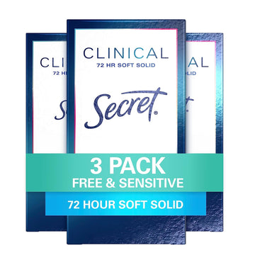 Secret Clinical Strength Soft Solid Antiperspirant And Deodorant For Women, Free & Sensitive, 1.6 Oz, Pack Of 3