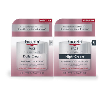 Eucerin Q10 Skin Care Set, Anti Wrinkle Daily Face Cream With Biotin (1.7 Oz) + Anti Wrinkle Night Cream With Pro-Retinol (1.7 Oz), For All Skin Types, Fragrance Free