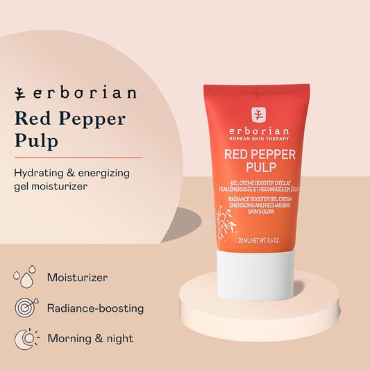 Erborian Red Pepper Pulp Hydrating & Energizing Gel - Facial Moisturizer For Brightened, Refreshed & Plumped Skin - Radiance Boosting Moisturizing Cream - Korean Skin Therapy