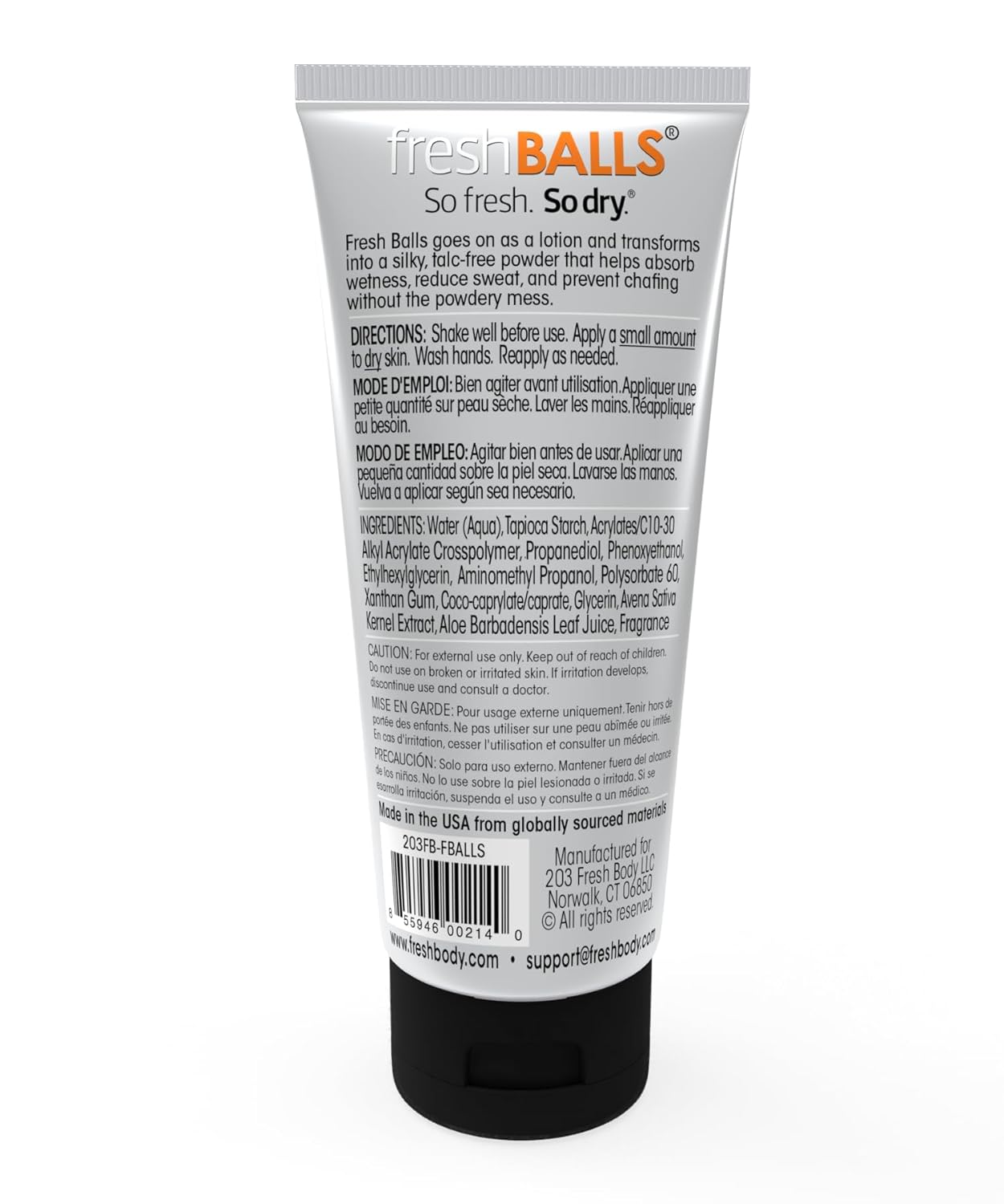 Fresh Body FB - Fresh Balls Anti Chafing Lotion, 3.4oz and 0.07oz On-The-Go Travel Size Packet (15 Pack) - Chafing Cream to Powder Ball Deodorant for Men - Aluminum-Free, Talc-Free : Beauty & Personal Care