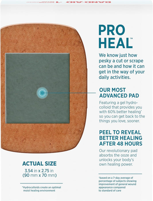 Band-Aid Brand Pro Heal Adhesive Bandages With Hydrocolloid Gel Pads, Extra Large Clinically Tested Waterproof Bandages For Better Healing Of Minor Wounds, Sterile First Aid Bandages, 5 Ct