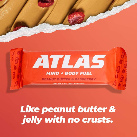 Atlas Protein Bar, 20G Protein, 1G Sugar, Clean Ingredients, Gluten Free (Peanut Butter Raspberry, 12 Count (Pack Of 1))