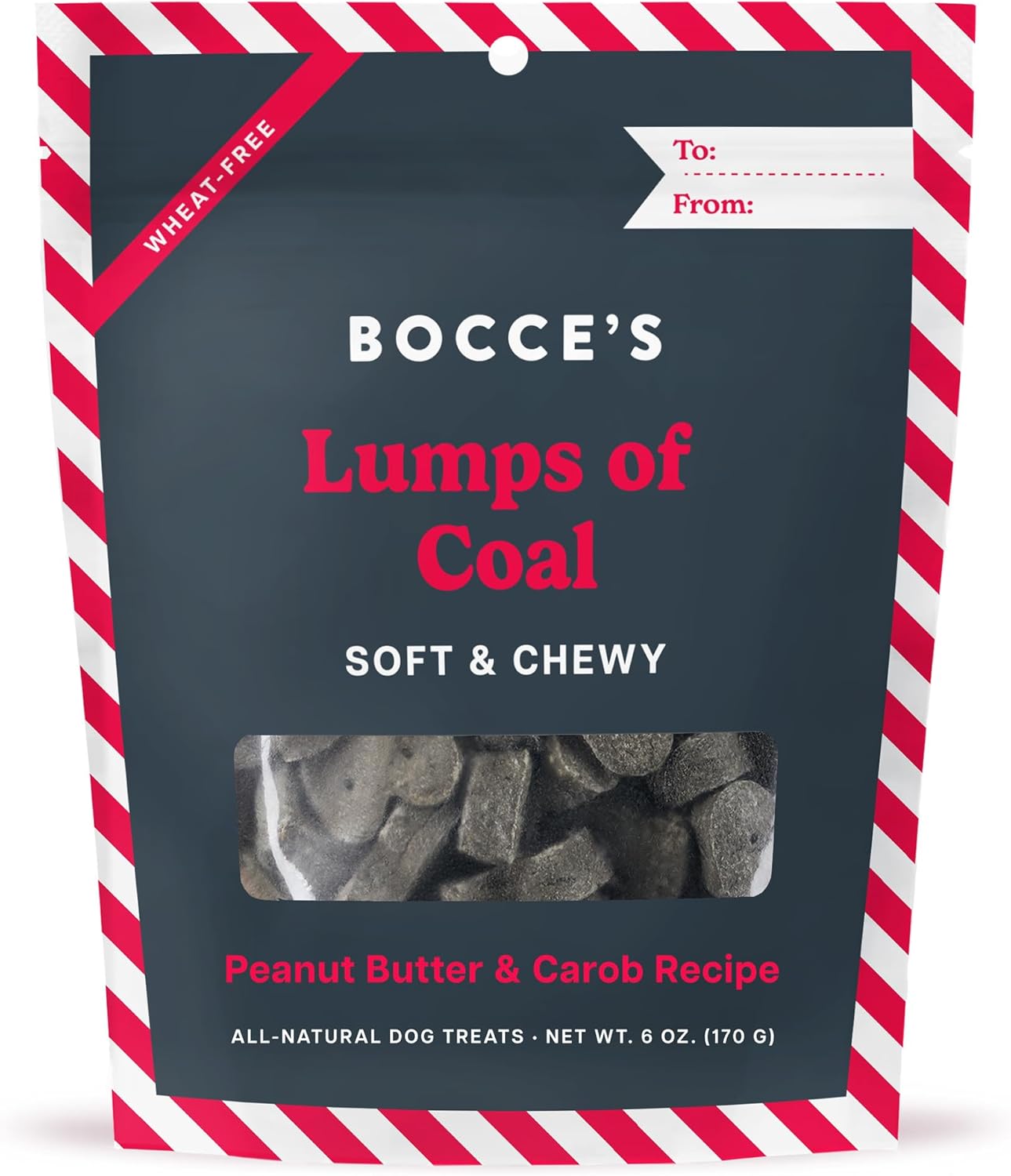 Bocce'S Bakery Lumps Of Coal Recipe Treats For Dogs, Wheat-Free Everyday Dog Treats, Made With Real Ingredients, Baked In The Usa, All-Natural Soft & Chewy Cookies, Peanut Butter & Molasses, 6 Oz