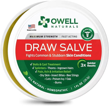 OWELL NATURALS Drawing Salve Ointment 1oz, ingrown Hair Treatment, Boil & Cyst, Splinter Remover, Bug and Spider Bites, bee Sting, Mosquito bite Itch Relief, Poison Ivy