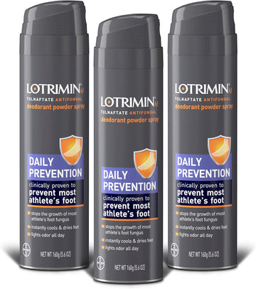 Lotrimin Af Athlete'S Foot Daily Prevention Deodorant Powder Spray, Tolnaftate Antifungal, Clinically Proven Antifungal Prevention Of Most Athlete'S Foot, 5.6 Ounces (160 Grams) Spray Can (Pack Of 3)