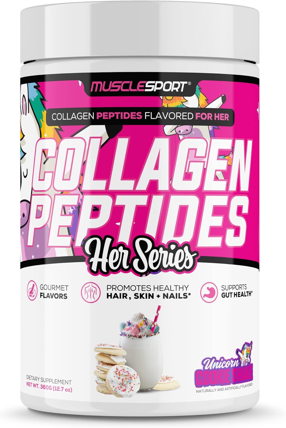 Musclesport Collagen Peptides - Hydrolyzed Grass Fed Collagen Powder Supplement - Promotes Healthy Hair, Skin, Nails, Joints - 30 Serving (Unicorn Cookie) : Health & Household