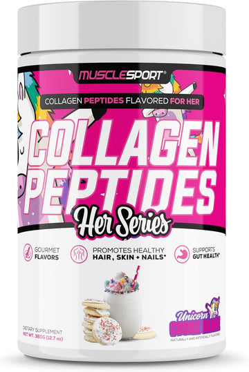 Musclesport Collagen Peptides - Hydrolyzed Grass Fed Collagen Powder Supplement - Promotes Healthy Hair, Skin, Nails, Joints - 30 Serving (Unicorn Cookie) : Health & Household