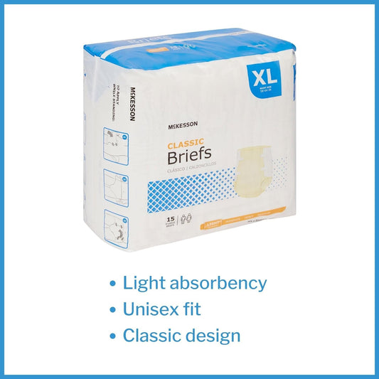 McKesson Classic Briefs, Incontinence, Light Absorbency, XL, 15 Count, 1 Pack