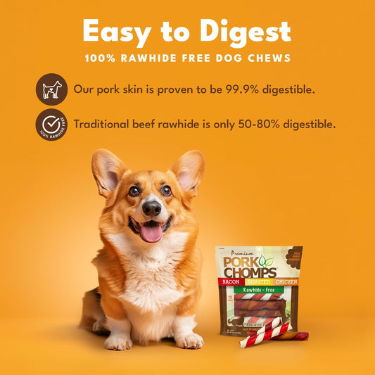 Pork Chomps Baked Pork Skin Dog Chews, 6-Inch Twists, Assorted Flavors, 12 Count