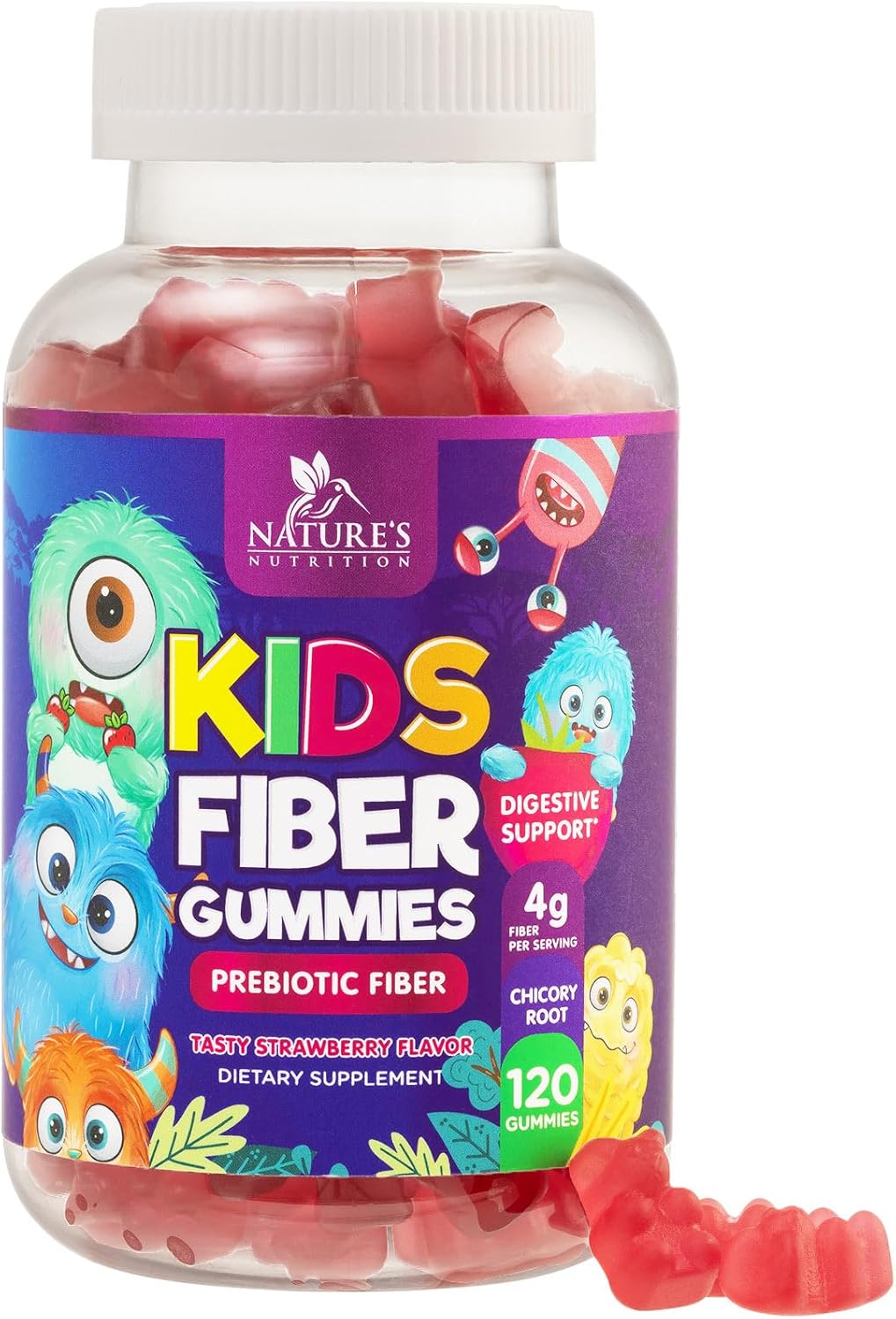 Kids Fiber Gummy Bears Supplement - Daily Prebiotic Fiber For Kids, Supports Regularity, Digestive Health & Immune Support, Nature'S Plant Based Chicory Root Vitamins, Vegan, Berry Avor, 120 Gummies
