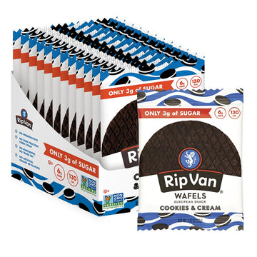 Rip Van Wafels Cookies & Cream Stroopwafels - Healthy Snacks - Non Gmo Snack - Keto Friendly - Office Snacks - Low Sugar (3G) - Low Calorie Snack - 12 Pack