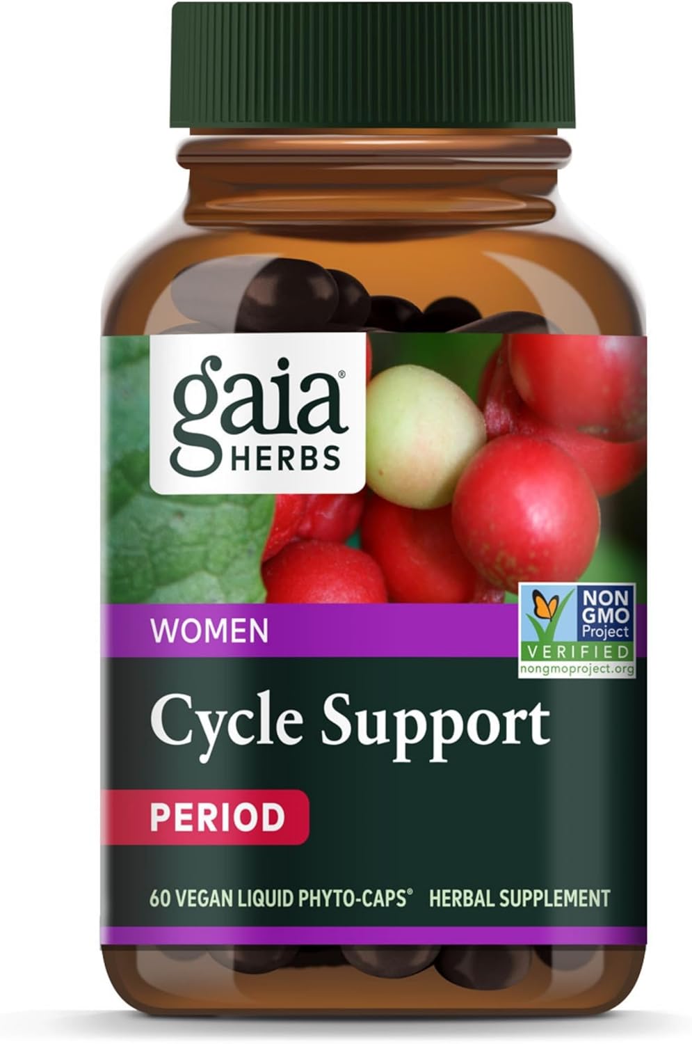 Gaia Herbs Cycle Support - Supports Hormone Balance & PMS Relief - Herbal Supplement with Vitex Berry & Schisandra - Free from Gluten, Dairy & Soy - 60 Vegan Capsules (30 Servings)