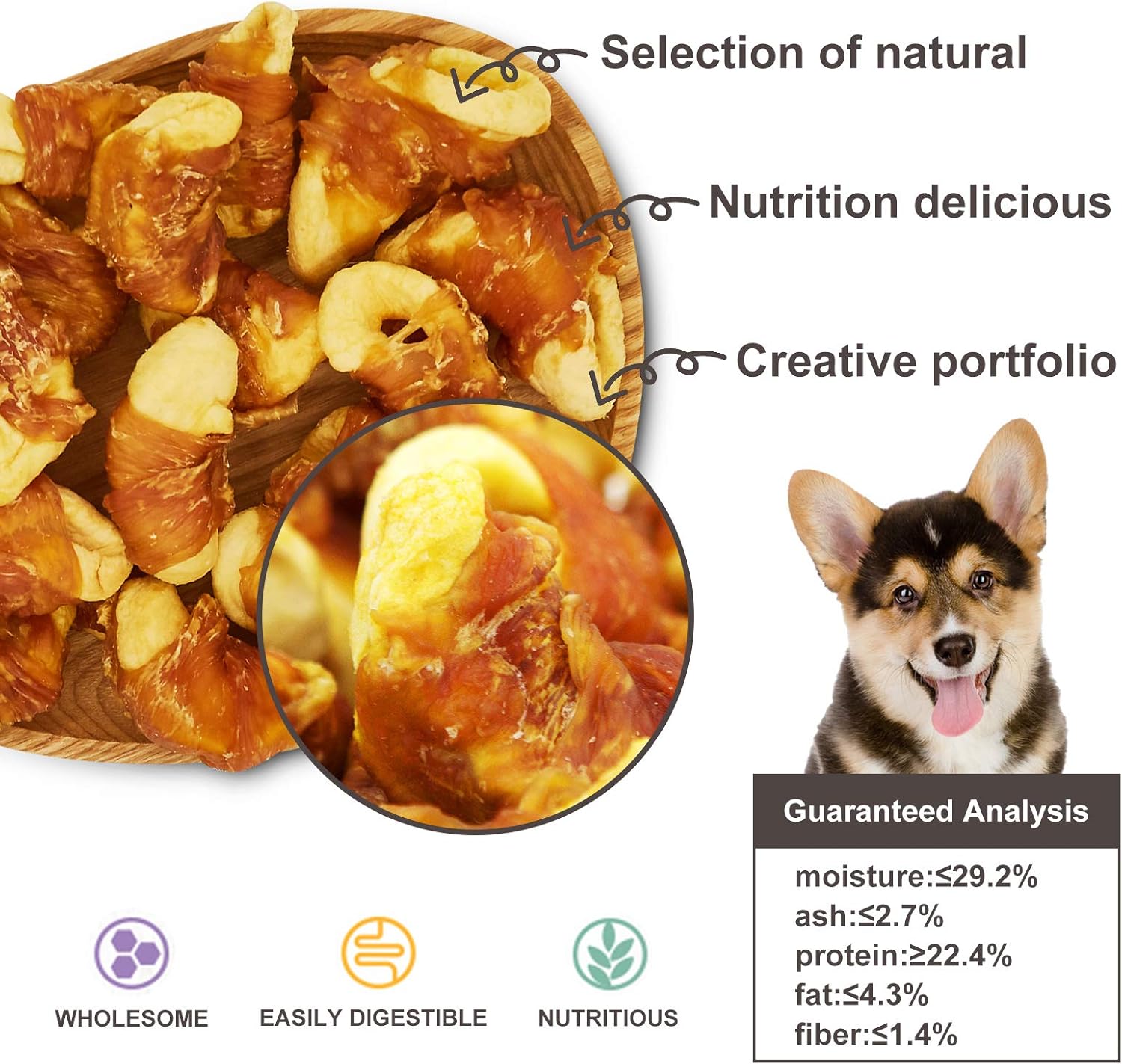 Jungle Calling Dog Treats, Skinless Chicken Wrapped Apple Treats, Gluten and Grain Free, Chewy Dog Bites for Balanced Nutrition, 10.6oz : Pet Supplies