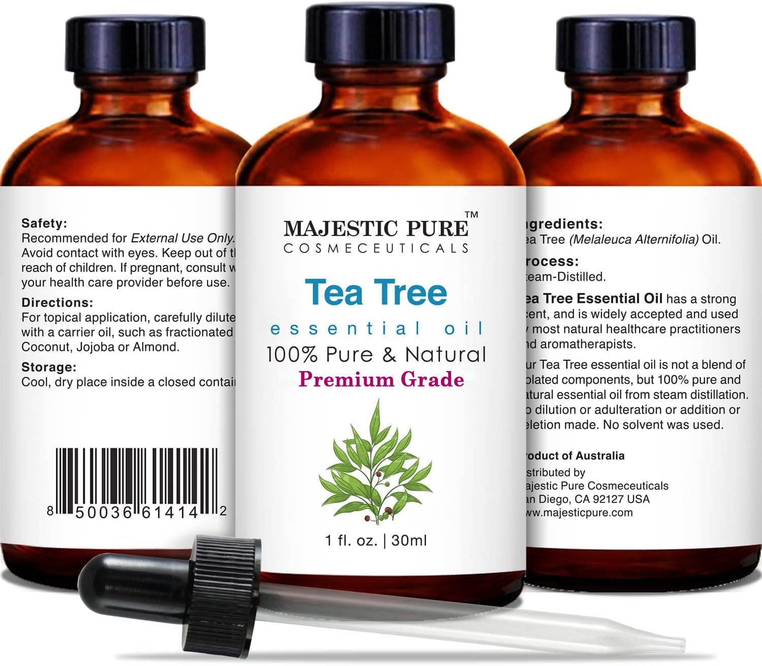 Majestic Pure Tea Tree Essential Oil - Pure, Natural and Premium Grade - Tea Tree Oil for Skin, Face, Hair, Nails, Acne, Scalp, Massage, Aromatherapy, Diffuser, Topical & Household Uses - 1 fl oz : Health & Household