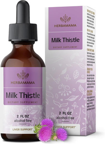 Herbamama Milk Thistle Liver Detox Drops - Milk Thistle Extract For Liver Cleanse - Vegan Milk Thistle Supplement For Liver Health - Sugar & Alcohol-Free, 28-Day Supply