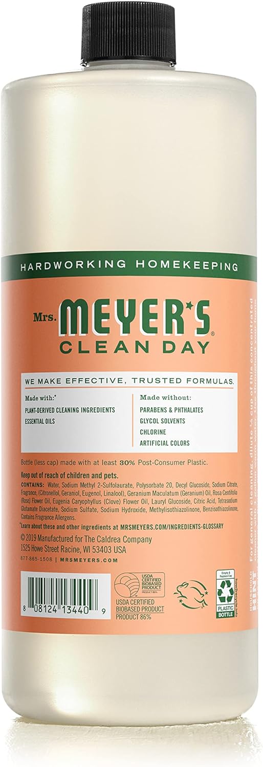 Mrs. Meyer'S Clean Day Multi-Surface Cleaner Concentrate, Use To Clean Floors, Tile, Counters, Geranium, 32 Fl. Oz