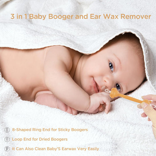 3 in 1 Baby Booger Remover and Baby Ear Cleaner Tool Baby Nose Cleaner with Soft Silicone End Dual Ear Wax and Snot Remover Safe Nasal Picker for Newborns Infants & Toddlers, BPA Free