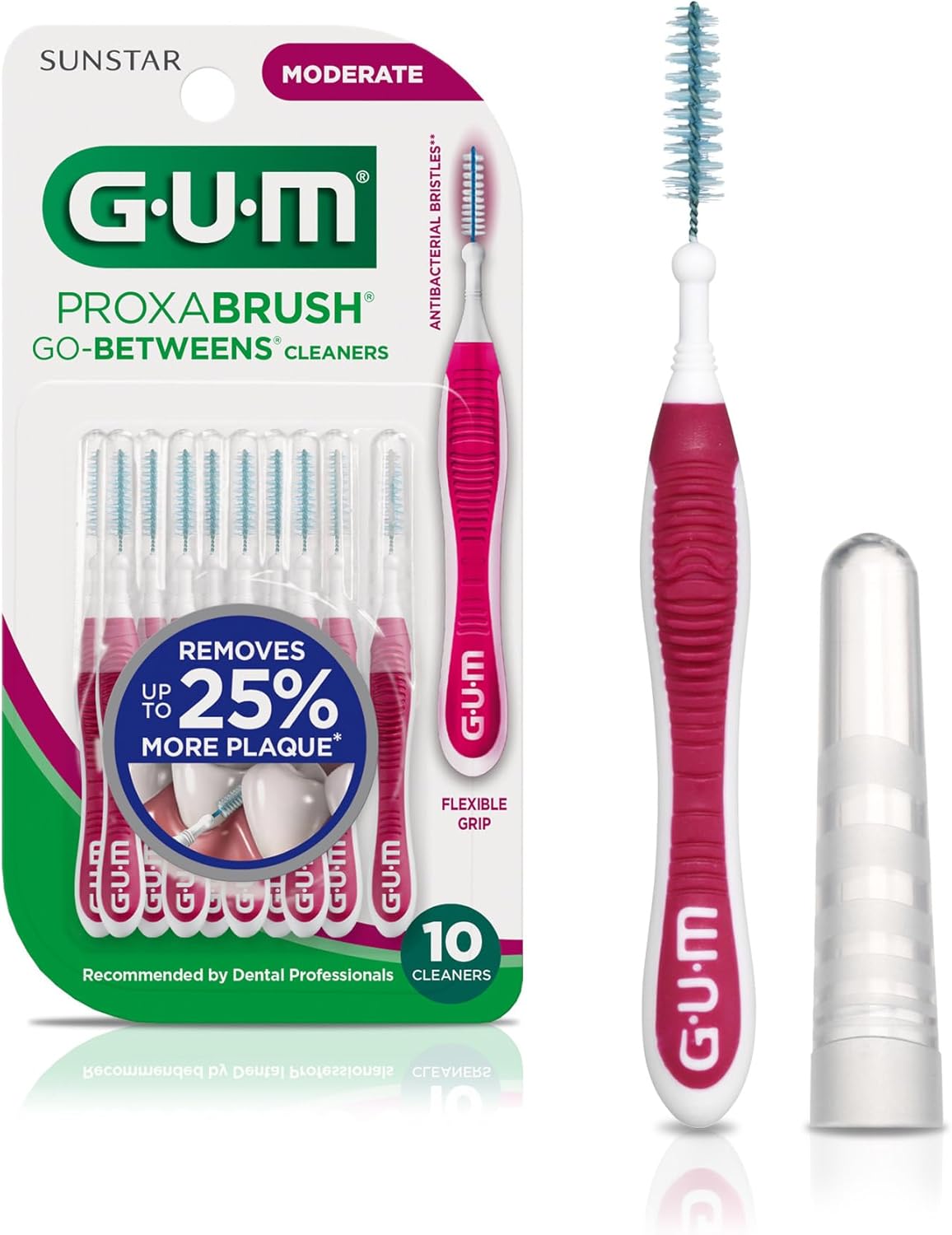 Gum Proxabrush Go-Betweens - Moderate - Interdental Brushes - Soft Bristled Dental Picks For Plaque Removal & Gum Health - Safe For Braces & Dental Devices, 10 Count