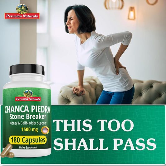 Peruvian Naturals Chanca Piedra Stone Breaker 180 Capsules - Kidney Stones Dissolver, Liver Detox, & Gallbladder Supplements 1500Mg Per Serving Chancapiedra Stonebreaker Urinary Tract For Women & Men