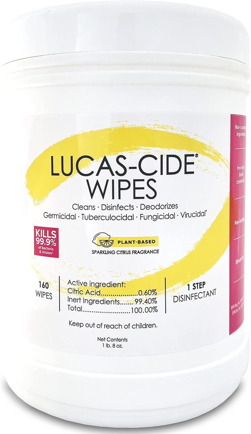 Lucas-Cide Disinfecting Wipes - Multi Surface Cleaner Disinfectant Wipes - Convenient Antibacterial Wipes For Cleaning Products - 1 Step Disinfectant Sanitizing Wipes - 160 Cleaning Wipes Travel Size