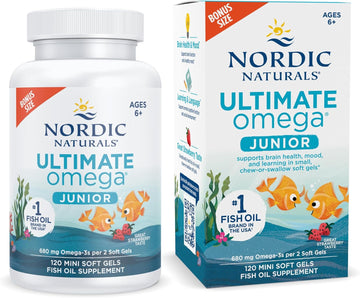 Nordic Naturals Ultimate Omega Jr., Strawberry - 120 Mini Soft Gels - 680 Total Omega-3s with EPA & DHA - Brain Health, Mood, Learning - Non-GMO - 60 Servings