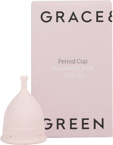 Grace & Green - Reusable Period Cup - Size A - Menstrual Cup - Rosewater Pink - 12-Hour Wear - Medical-Grade Silicone - BPA-Free - Lasts up to 10 Years