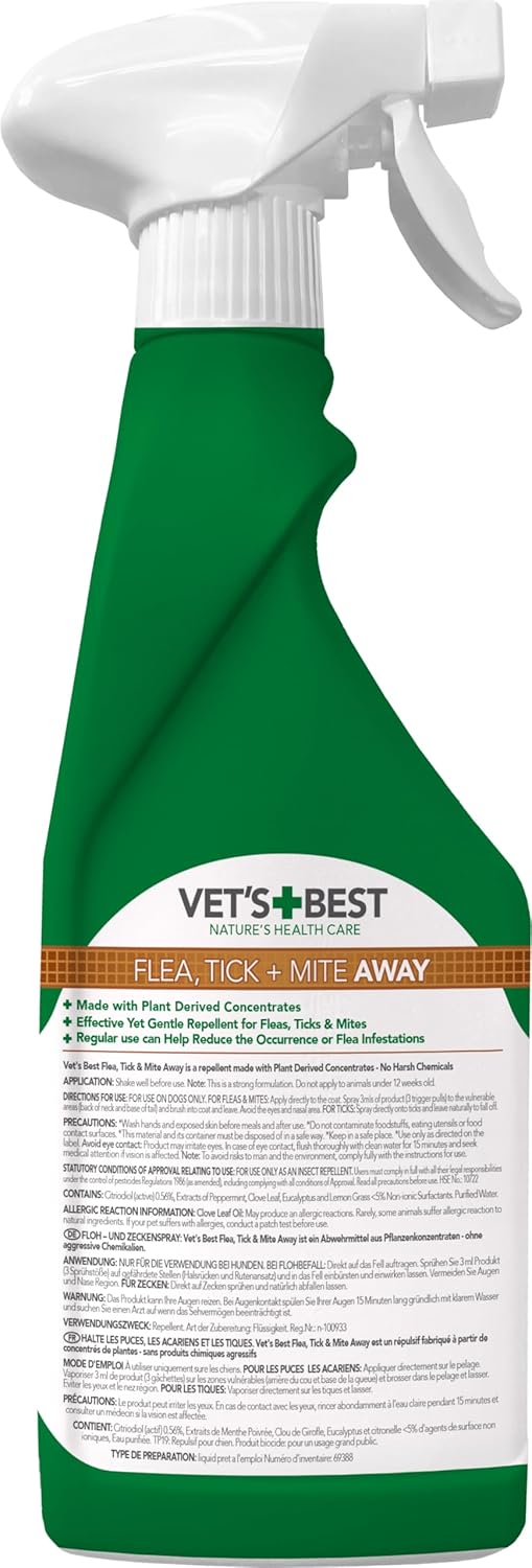 Vet's Best Flea Tick and Mite Flea Treatment Spray for Dogs | Plant Based Formula, 500 ml (Pack of 1)?80346-4p