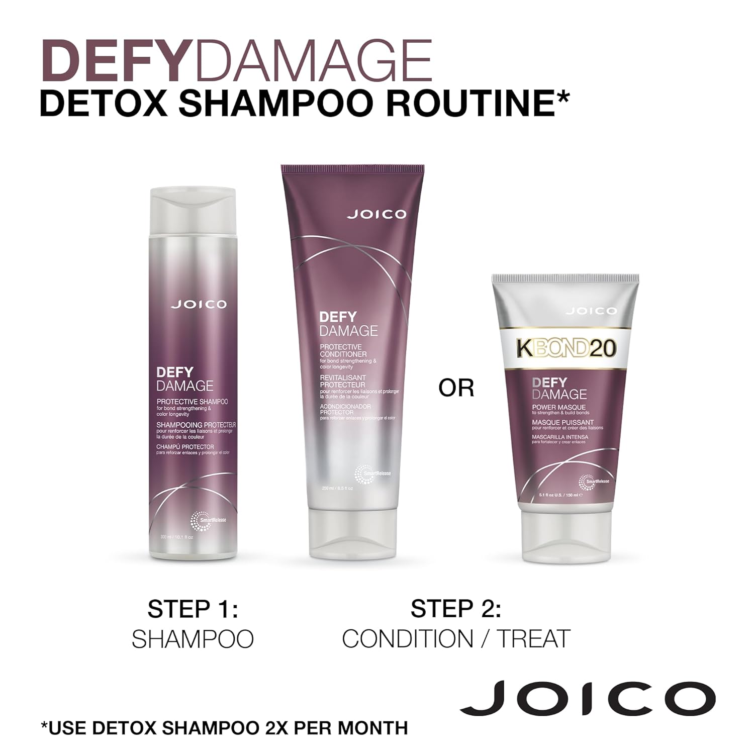 Joico Defy Damage Detox Shampoo | Removes Chlorine, Hard Water Residue, Product Buildup, Metals, & Trace Minerals | Strengthens Bonds & Preserves Hair Color | Vegan | Sulfate-Free | 10.1 Fl Oz : Beauty & Personal Care