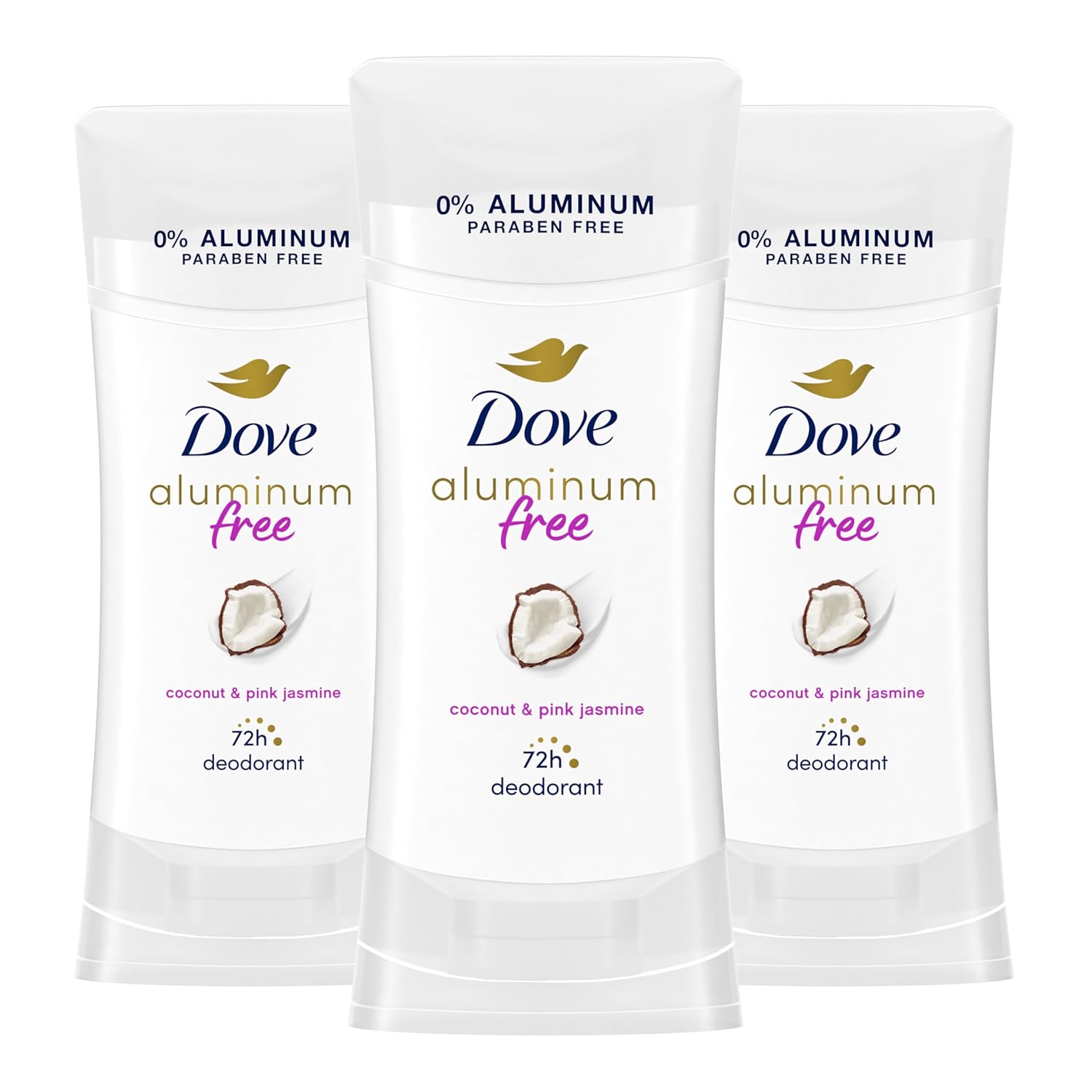 Dove Aluminum Free Deodorant For Women 3 Count Coconut And Pink Jasmine 72 Hour Odor Protection 2.6 Oz
