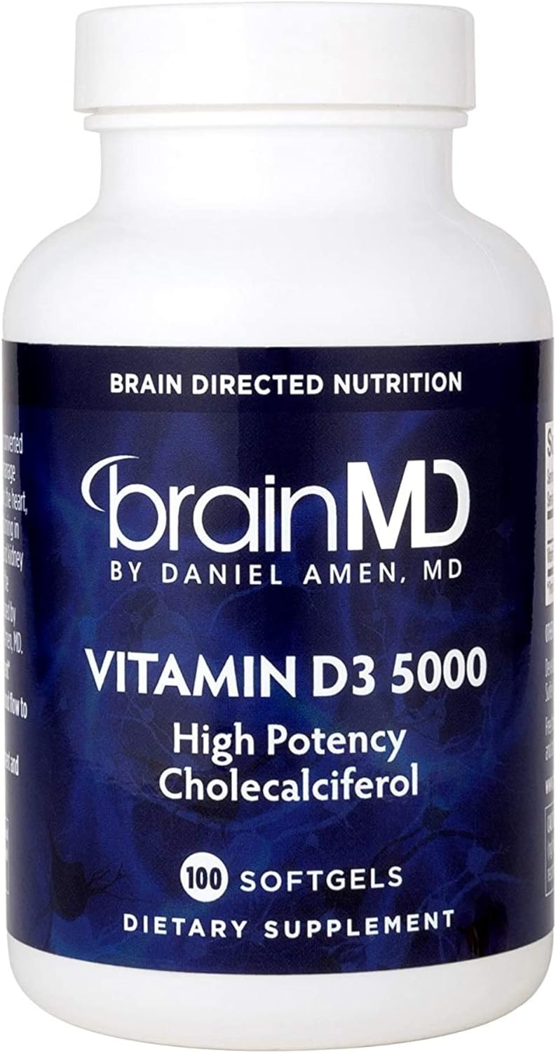 BrainMD by Dr Amen Vitamin D3 5000-100 Softgels - High Potency Cholecalciferol - Gluten Free - 100 Servings