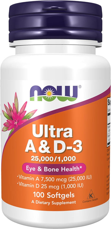 Now Foods Supplements, Vitamin A & D3 25,000/1,000 Iu, Eye Health*, Essential Nutrition, 100 Softgels