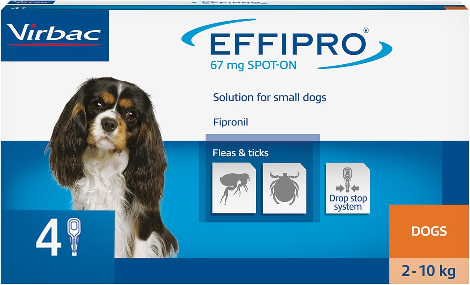 Effipro Flea & Tick Spot-On For Small Dogs 2-10Kg | Fast-Acting | 4 Pipettes| Vet-Strength Formula | Easy To Apply | Kills Fleas & Ticks
