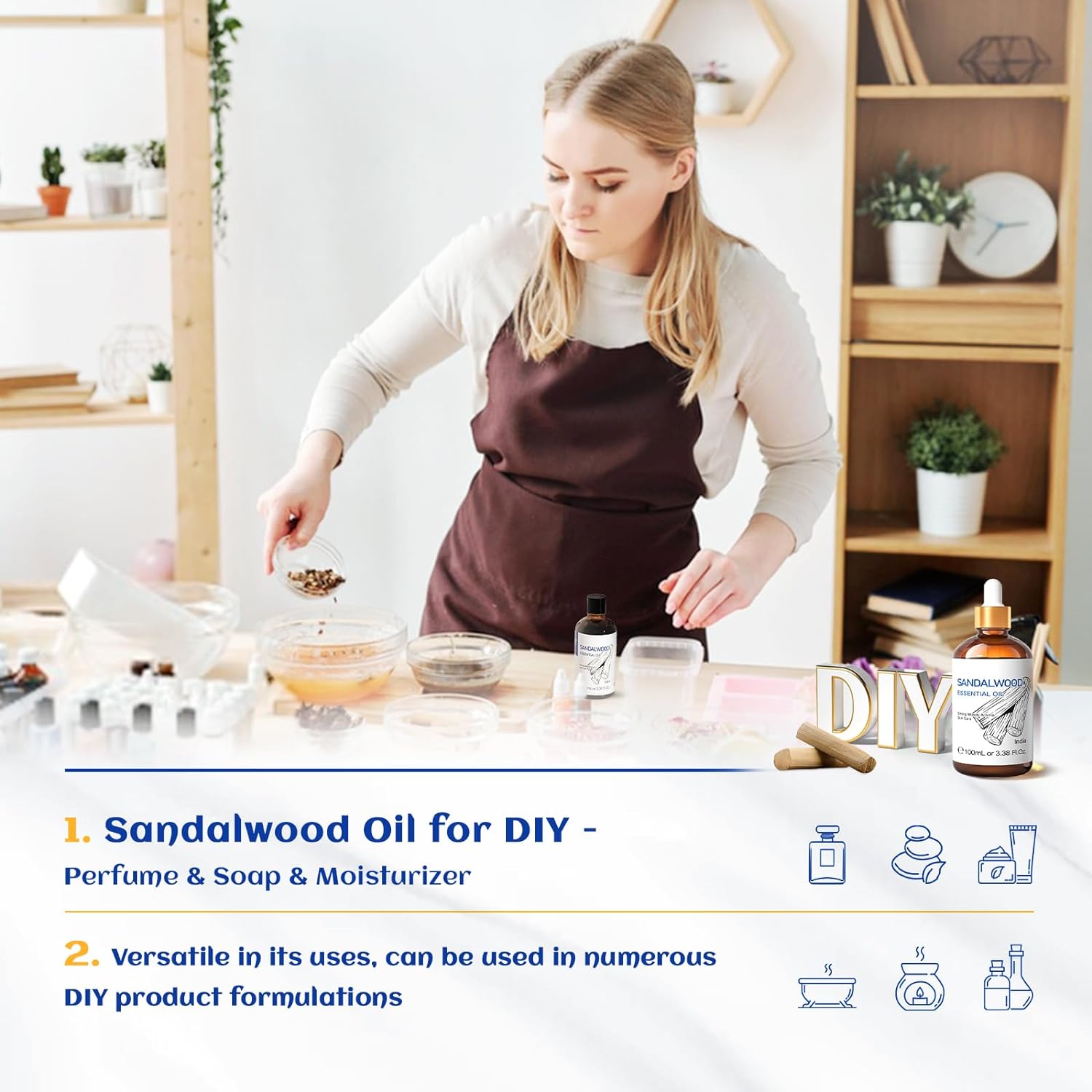 HIQILI Sandalwood Essential Oils 3.38 Oz, Premium Sandalwood Oil for Diffuser, Candle Soap Making, Perfume DIY, Men, Women-100ml : Health & Household