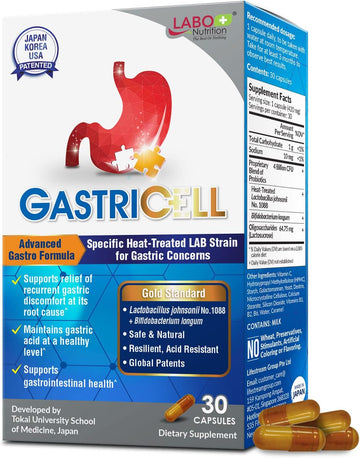 Labo Nutrition Gastricell - Acid Reflux, Heartburn, Recurring Gastric Discomfort, Natural Defence Against Gastric Distress 30 Capsules