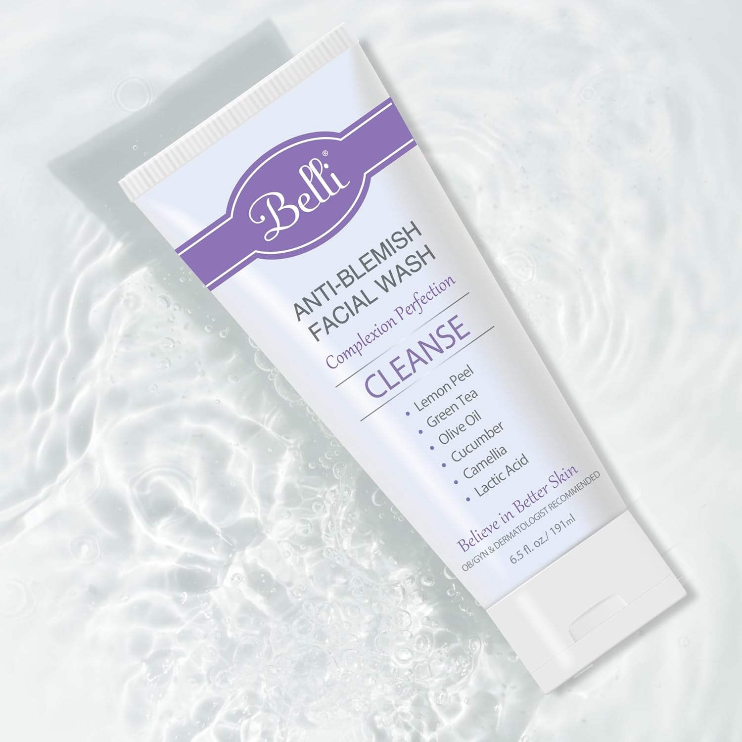 Belli Skincare Anti-Blemish Facial Wash Gel Cleanser | Anti Acne For Sensitive Skin, Pregnancy Safe, Natural Extract Face Wash For All Skin Types | 6.5 Ounce : Beauty & Personal Care